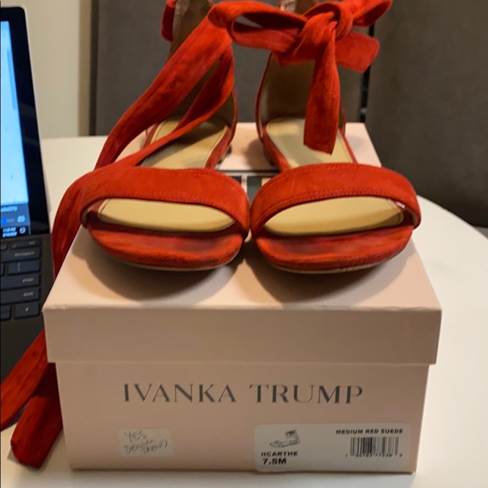 Ivanka Trump Red Suede Ankle Tie Sandals